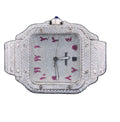 Custom fully pavé Santos with pink Arabic numeral dial