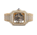 Custom diamond-set yellow gold Santos Skeleton with open-worked movement