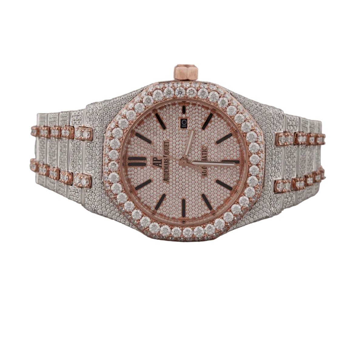 Custom diamond-set two-tone rose gold and steel Royal Oak