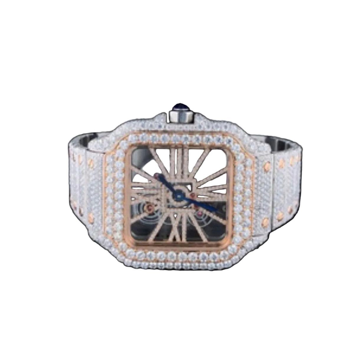 Custom diamond-set Santos Skeleton with rose gold accents