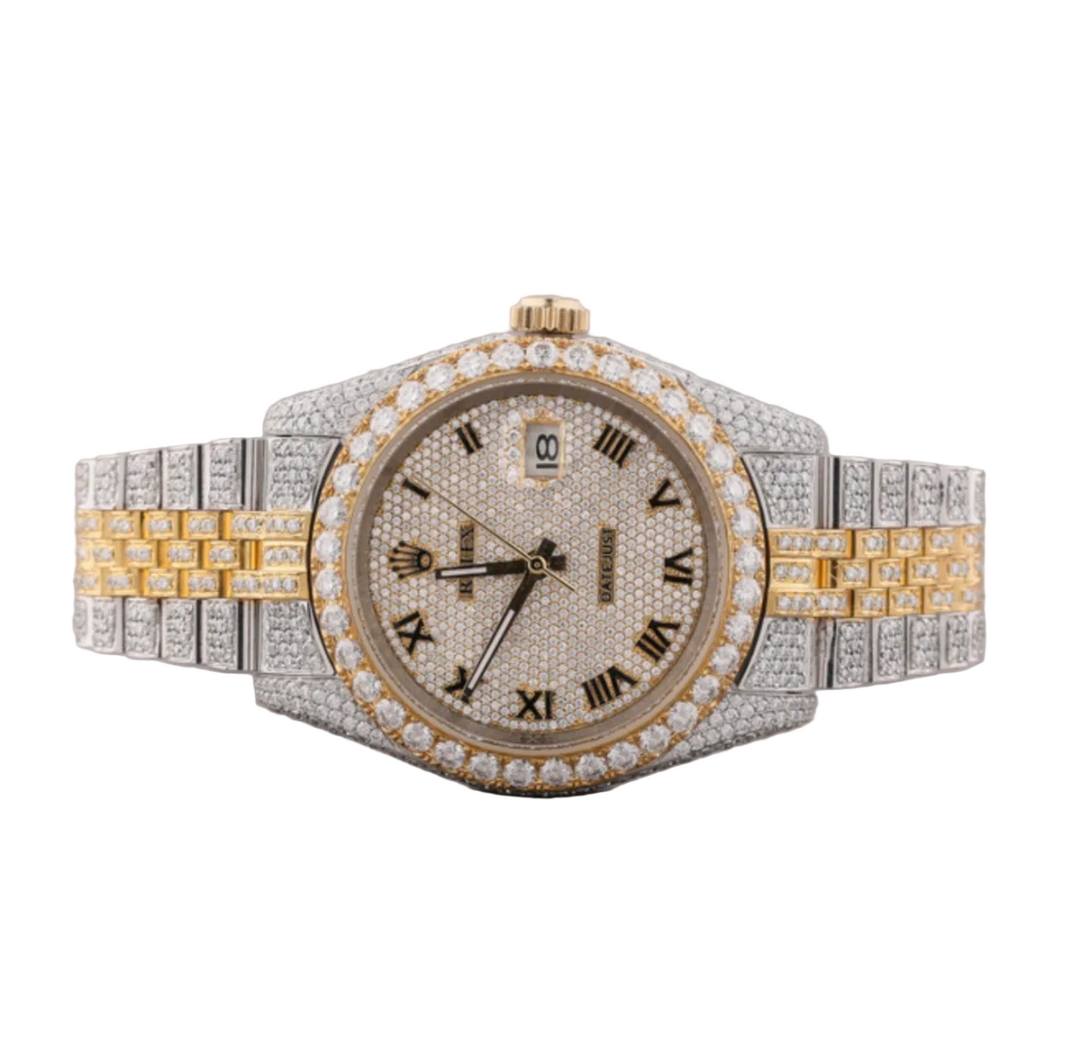 Custom diamond-set two-tone steel and yellow gold Datejust on a Jubilee bracelet