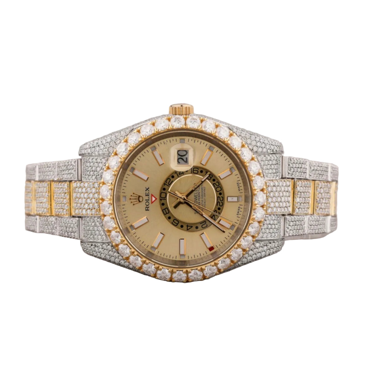 Custom diamond-set two-tone yellow gold Sky-Dweller with champagne dial
