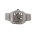 Custom diamond-set Santos Skeleton with open-worked dial and pavé case