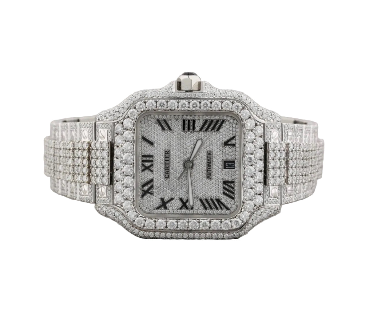 Custom Santos with stainless steel case fully covered in round diamonds
