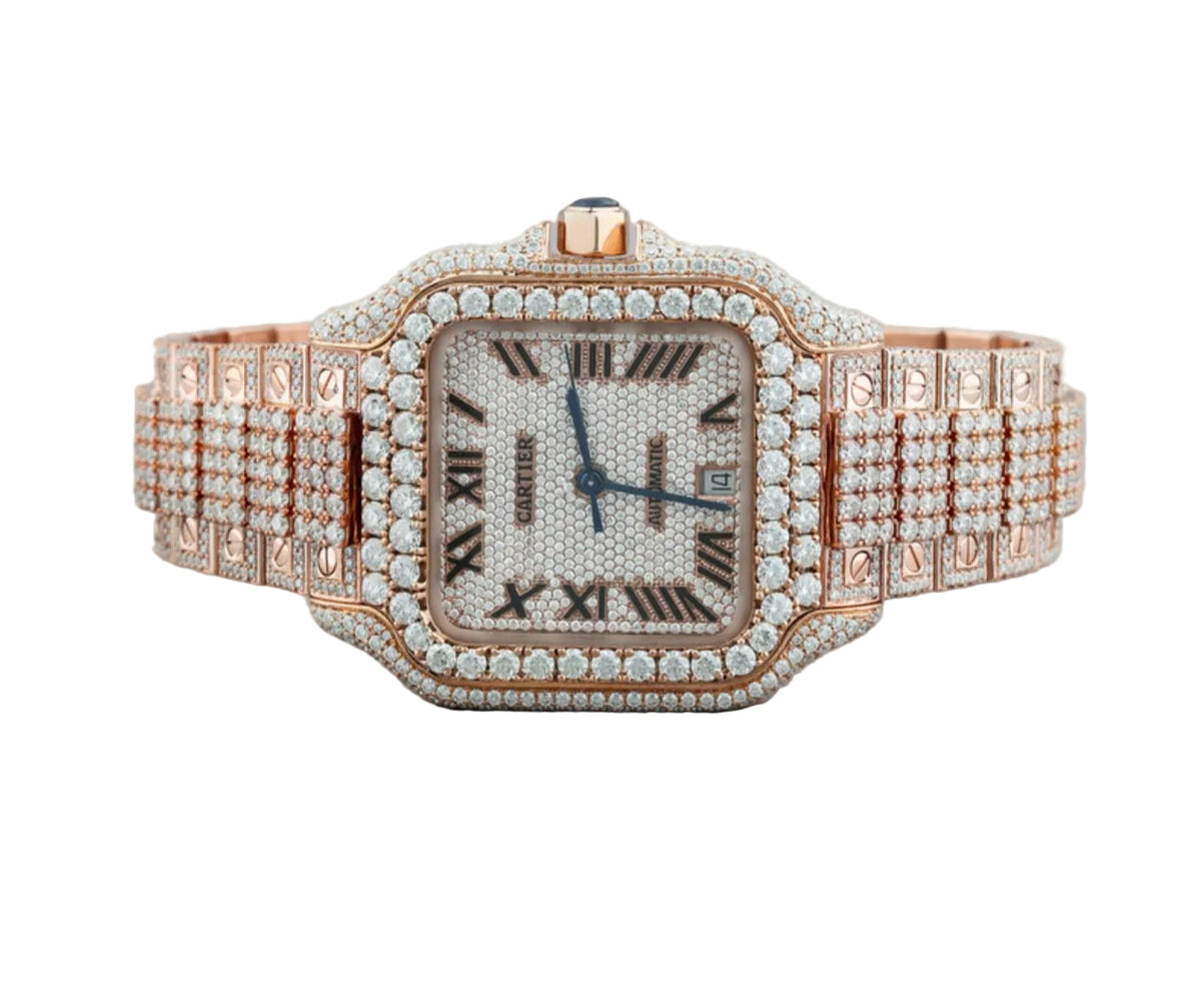 Custom diamond-set Santos in full rose gold with pavé diamonds